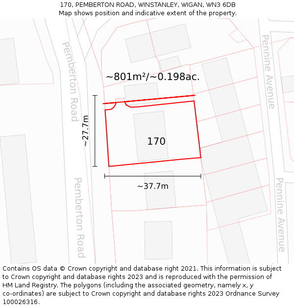 170, PEMBERTON ROAD, WINSTANLEY, WIGAN, WN3 6DB: Plot and title map