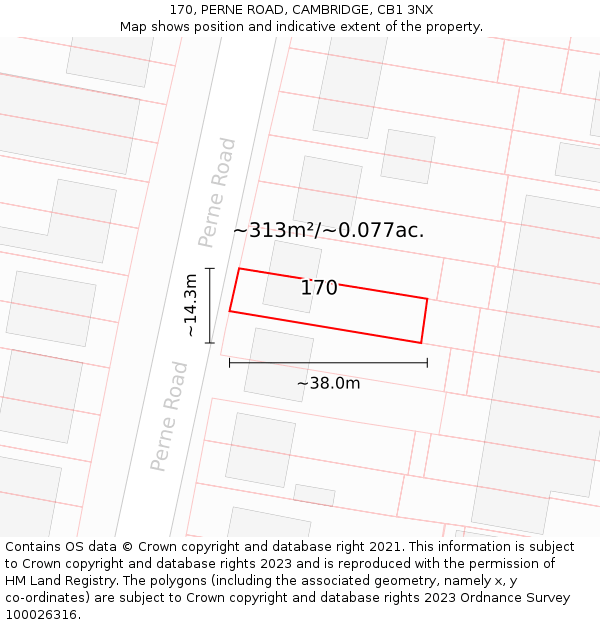 170, PERNE ROAD, CAMBRIDGE, CB1 3NX: Plot and title map