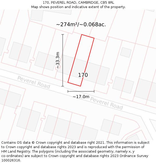 170, PEVEREL ROAD, CAMBRIDGE, CB5 8RL: Plot and title map