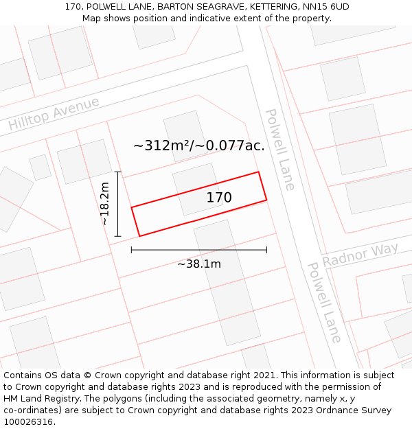 170, POLWELL LANE, BARTON SEAGRAVE, KETTERING, NN15 6UD: Plot and title map
