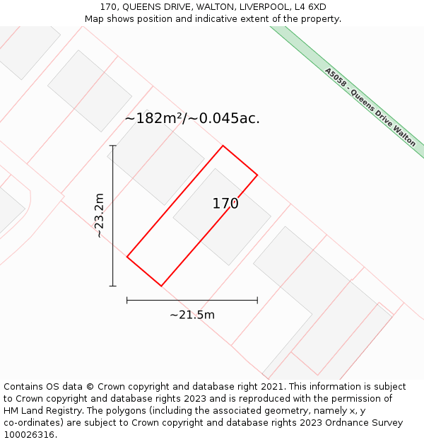 170, QUEENS DRIVE, WALTON, LIVERPOOL, L4 6XD: Plot and title map