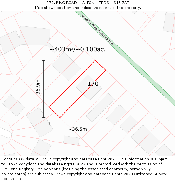 170, RING ROAD, HALTON, LEEDS, LS15 7AE: Plot and title map