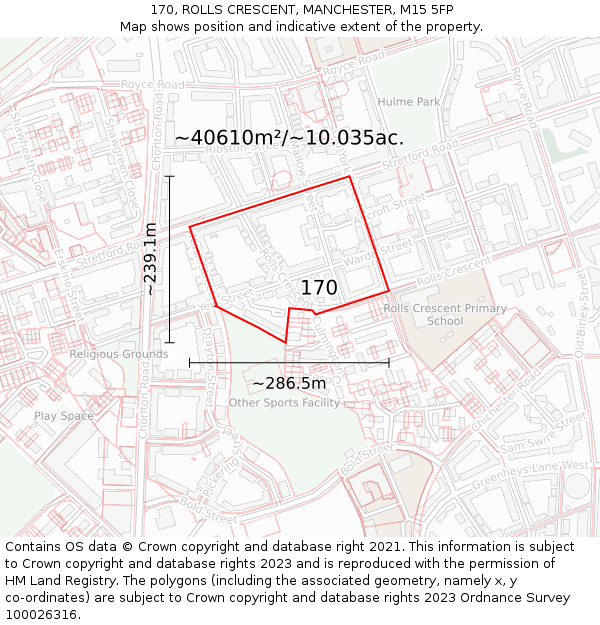 170, ROLLS CRESCENT, MANCHESTER, M15 5FP: Plot and title map
