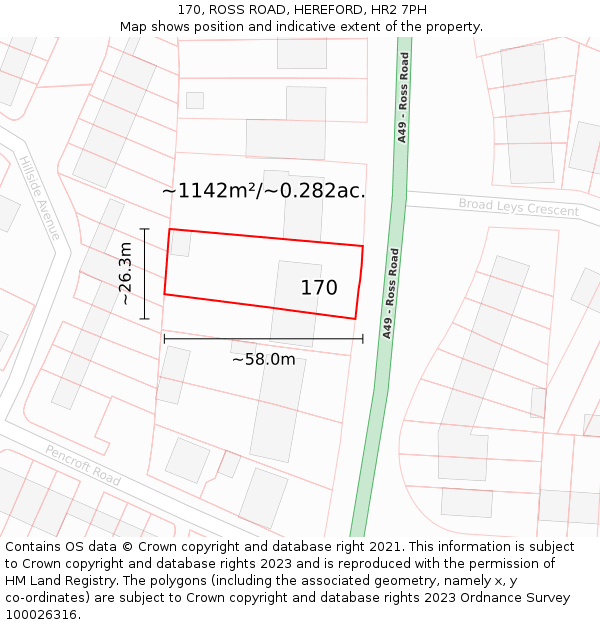 170, ROSS ROAD, HEREFORD, HR2 7PH: Plot and title map