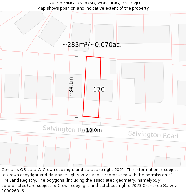 170, SALVINGTON ROAD, WORTHING, BN13 2JU: Plot and title map