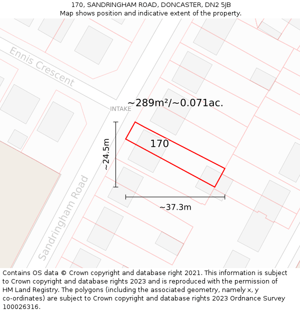 170, SANDRINGHAM ROAD, DONCASTER, DN2 5JB: Plot and title map