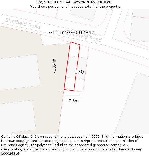 170, SHEFFIELD ROAD, WYMONDHAM, NR18 0HL: Plot and title map