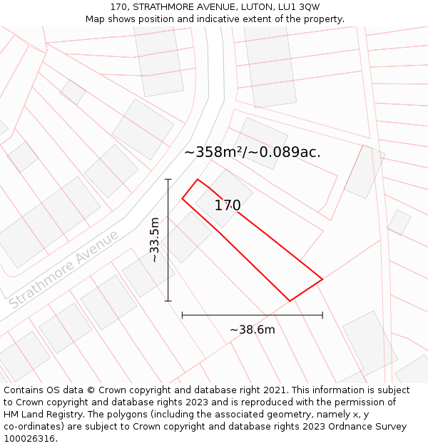 170, STRATHMORE AVENUE, LUTON, LU1 3QW: Plot and title map