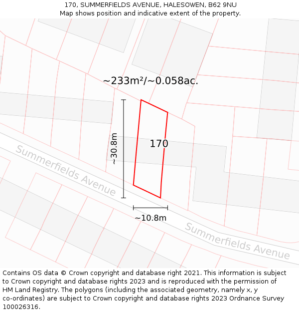 170, SUMMERFIELDS AVENUE, HALESOWEN, B62 9NU: Plot and title map