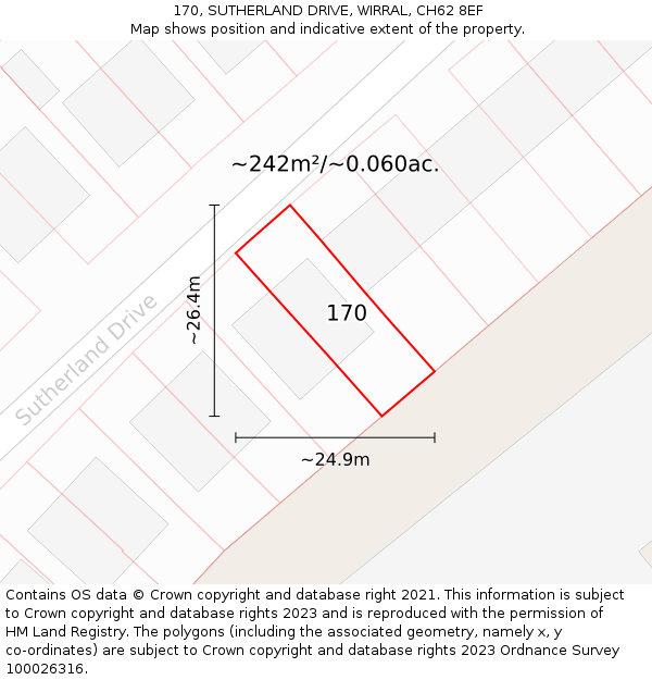 170, SUTHERLAND DRIVE, WIRRAL, CH62 8EF: Plot and title map