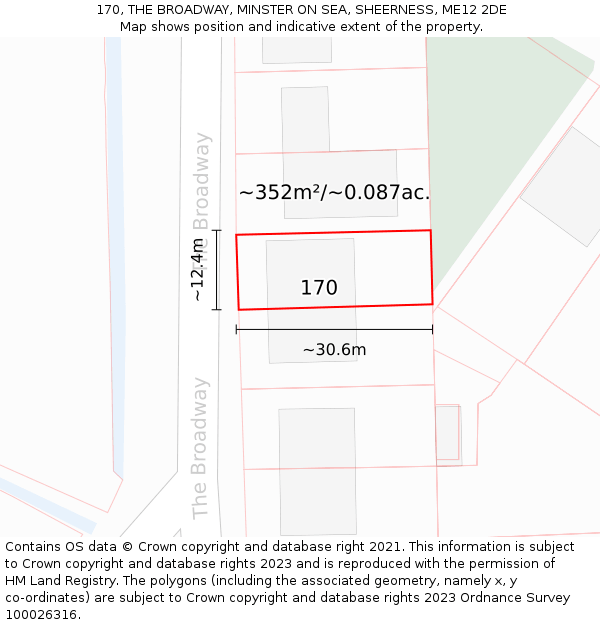 170, THE BROADWAY, MINSTER ON SEA, SHEERNESS, ME12 2DE: Plot and title map