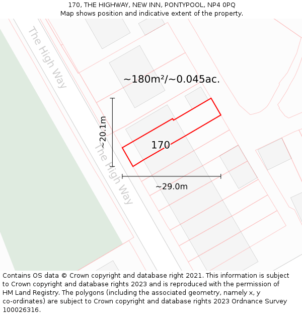 170, THE HIGHWAY, NEW INN, PONTYPOOL, NP4 0PQ: Plot and title map