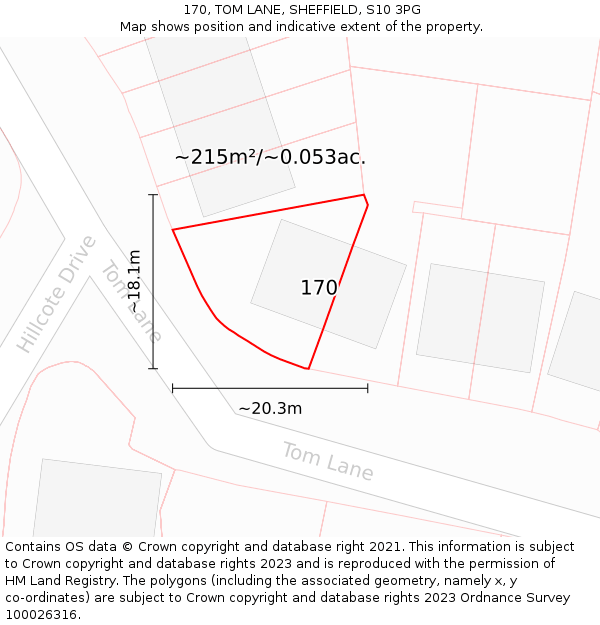 170, TOM LANE, SHEFFIELD, S10 3PG: Plot and title map