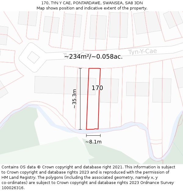 170, TYN Y CAE, PONTARDAWE, SWANSEA, SA8 3DN: Plot and title map