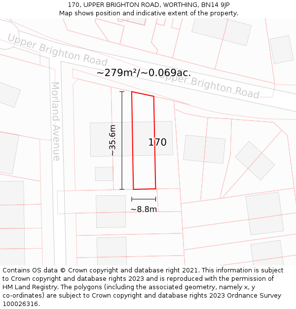 170, UPPER BRIGHTON ROAD, WORTHING, BN14 9JP: Plot and title map
