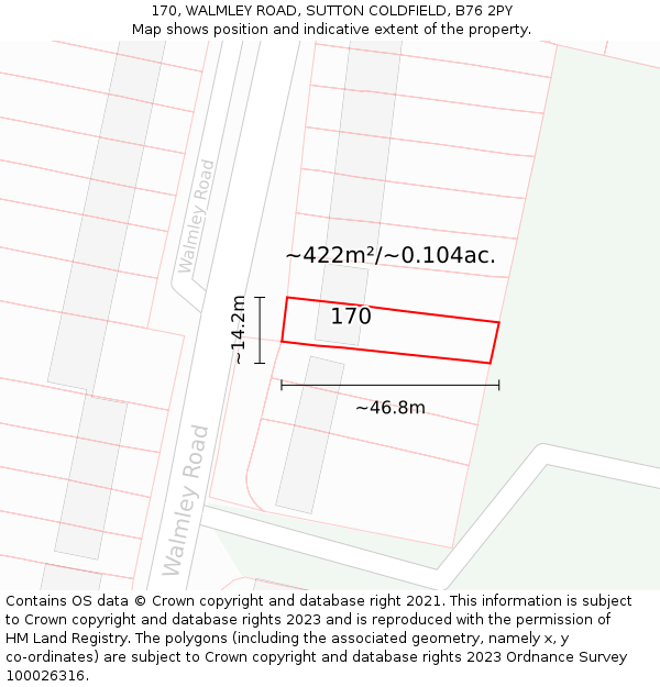 170, WALMLEY ROAD, SUTTON COLDFIELD, B76 2PY: Plot and title map