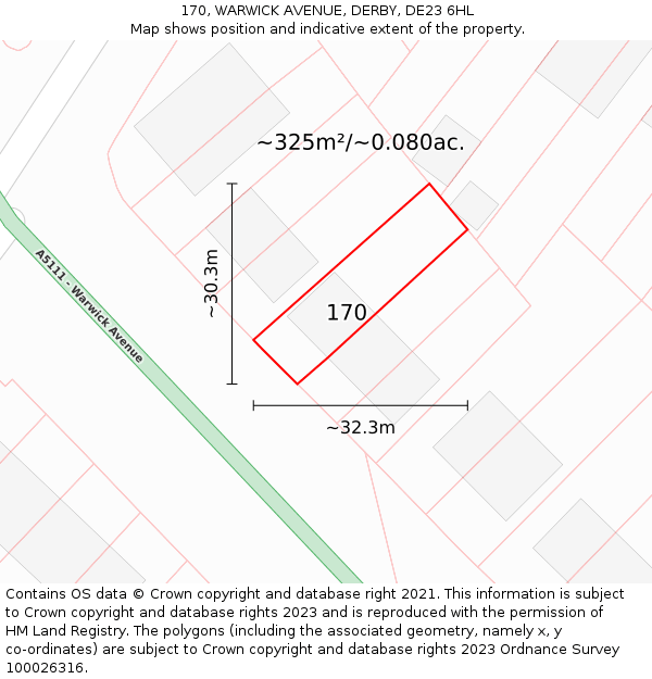170, WARWICK AVENUE, DERBY, DE23 6HL: Plot and title map