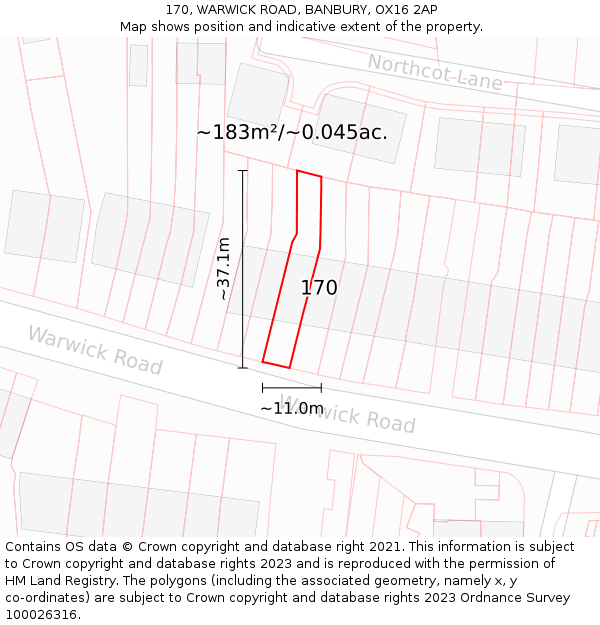 170, WARWICK ROAD, BANBURY, OX16 2AP: Plot and title map
