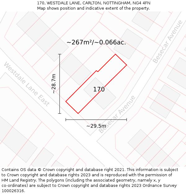 170, WESTDALE LANE, CARLTON, NOTTINGHAM, NG4 4FN: Plot and title map