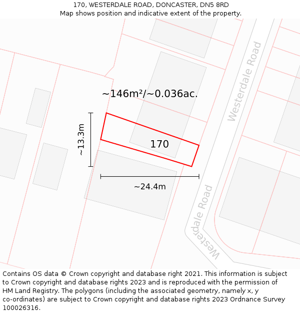 170, WESTERDALE ROAD, DONCASTER, DN5 8RD: Plot and title map