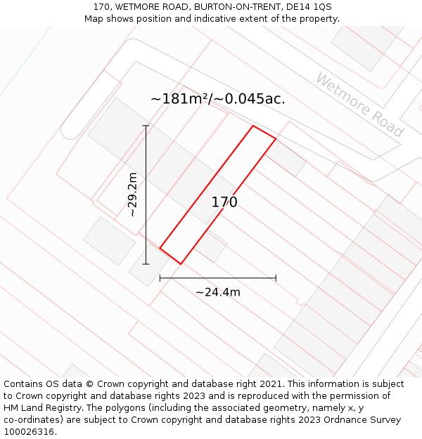 170, WETMORE ROAD, BURTON-ON-TRENT, DE14 1QS: Plot and title map