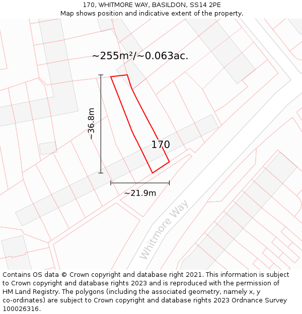 170, WHITMORE WAY, BASILDON, SS14 2PE: Plot and title map
