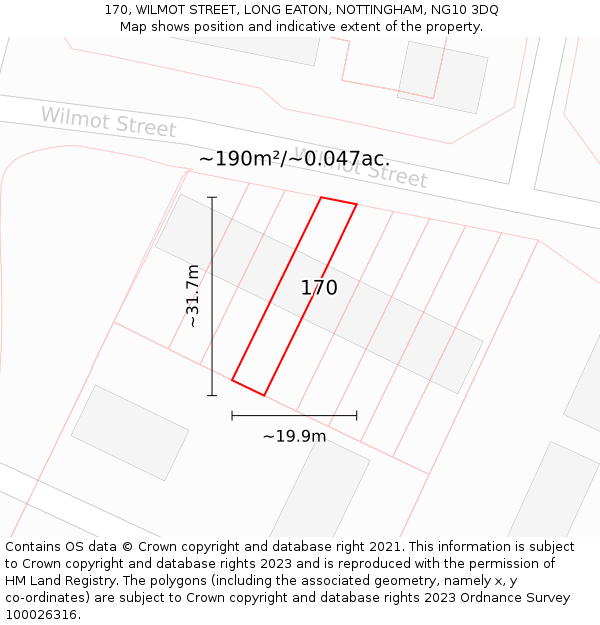 170, WILMOT STREET, LONG EATON, NOTTINGHAM, NG10 3DQ: Plot and title map