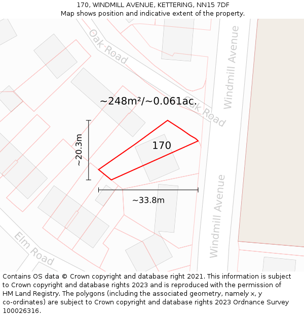 170, WINDMILL AVENUE, KETTERING, NN15 7DF: Plot and title map
