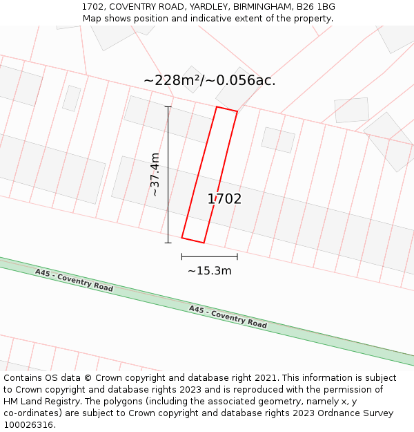 1702, COVENTRY ROAD, YARDLEY, BIRMINGHAM, B26 1BG: Plot and title map