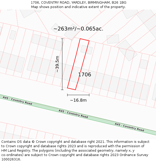 1706, COVENTRY ROAD, YARDLEY, BIRMINGHAM, B26 1BG: Plot and title map