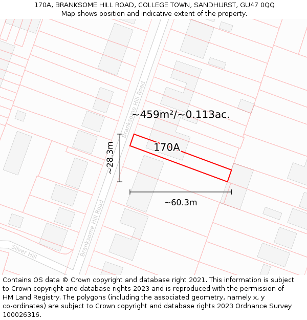 170A, BRANKSOME HILL ROAD, COLLEGE TOWN, SANDHURST, GU47 0QQ: Plot and title map