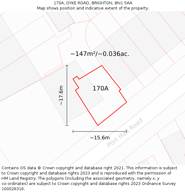 170A, DYKE ROAD, BRIGHTON, BN1 5AA: Plot and title map