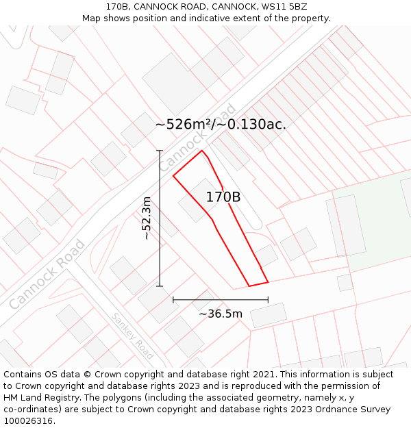 170B, CANNOCK ROAD, CANNOCK, WS11 5BZ: Plot and title map