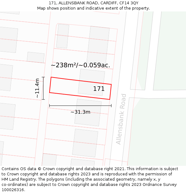 171, ALLENSBANK ROAD, CARDIFF, CF14 3QY: Plot and title map