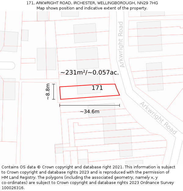 171, ARKWRIGHT ROAD, IRCHESTER, WELLINGBOROUGH, NN29 7HG: Plot and title map