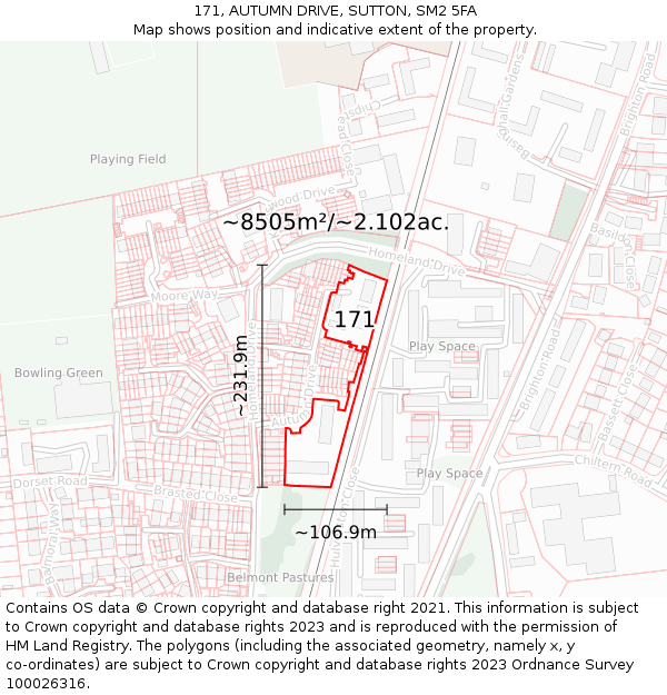171, AUTUMN DRIVE, SUTTON, SM2 5FA: Plot and title map