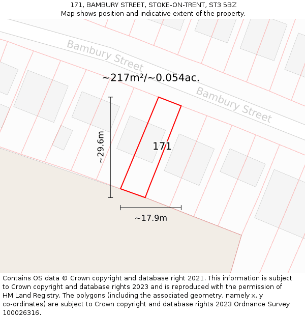 171, BAMBURY STREET, STOKE-ON-TRENT, ST3 5BZ: Plot and title map