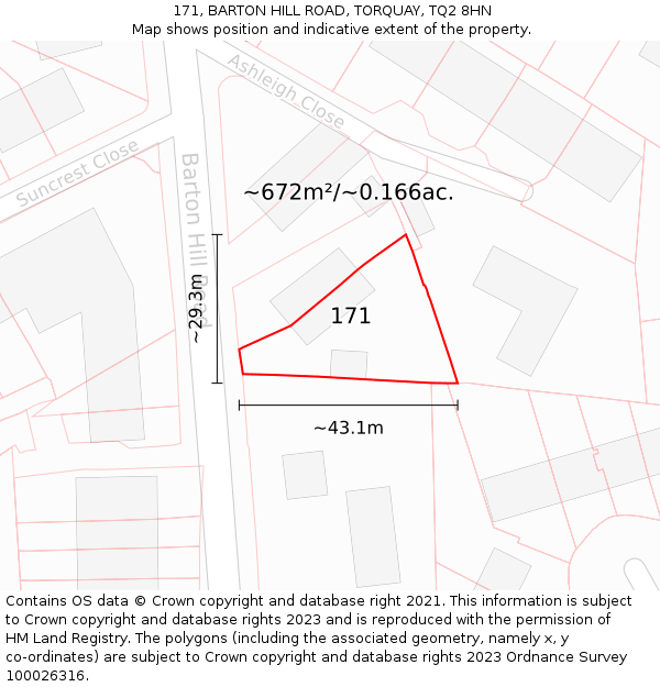 171, BARTON HILL ROAD, TORQUAY, TQ2 8HN: Plot and title map