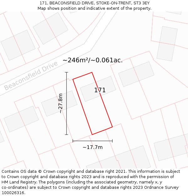 171, BEACONSFIELD DRIVE, STOKE-ON-TRENT, ST3 3EY: Plot and title map