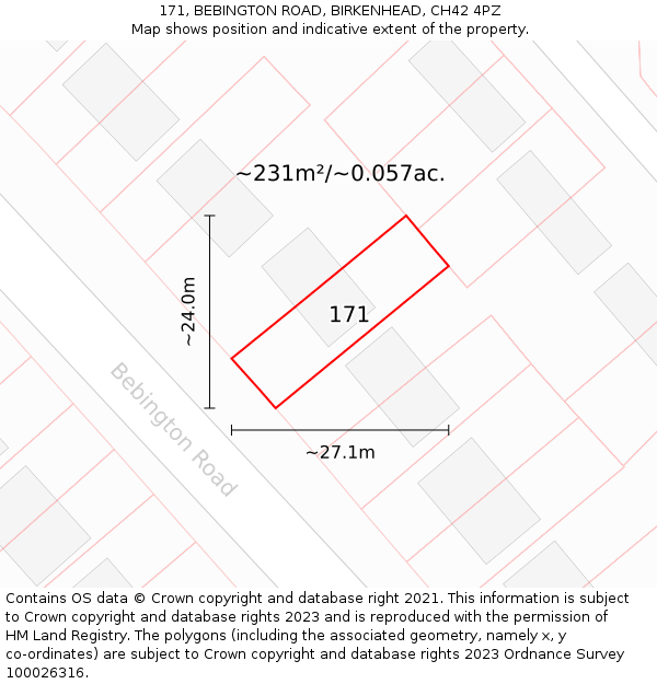 171, BEBINGTON ROAD, BIRKENHEAD, CH42 4PZ: Plot and title map