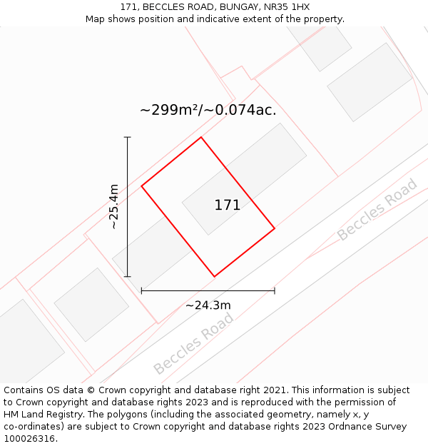 171, BECCLES ROAD, BUNGAY, NR35 1HX: Plot and title map