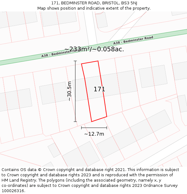 171, BEDMINSTER ROAD, BRISTOL, BS3 5NJ: Plot and title map