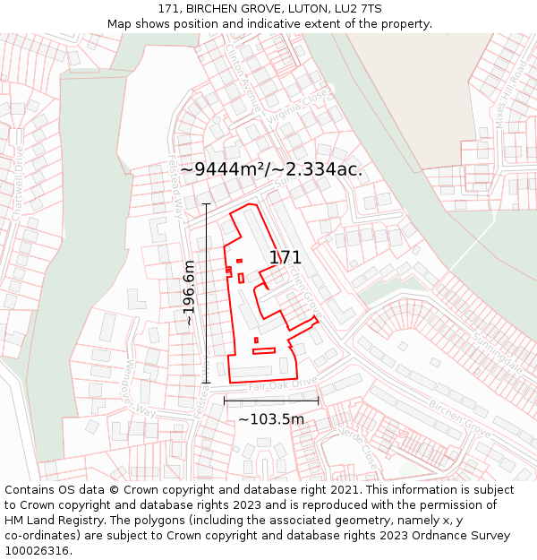 171, BIRCHEN GROVE, LUTON, LU2 7TS: Plot and title map