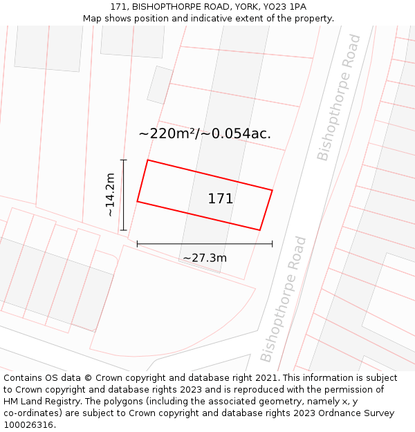 171, BISHOPTHORPE ROAD, YORK, YO23 1PA: Plot and title map
