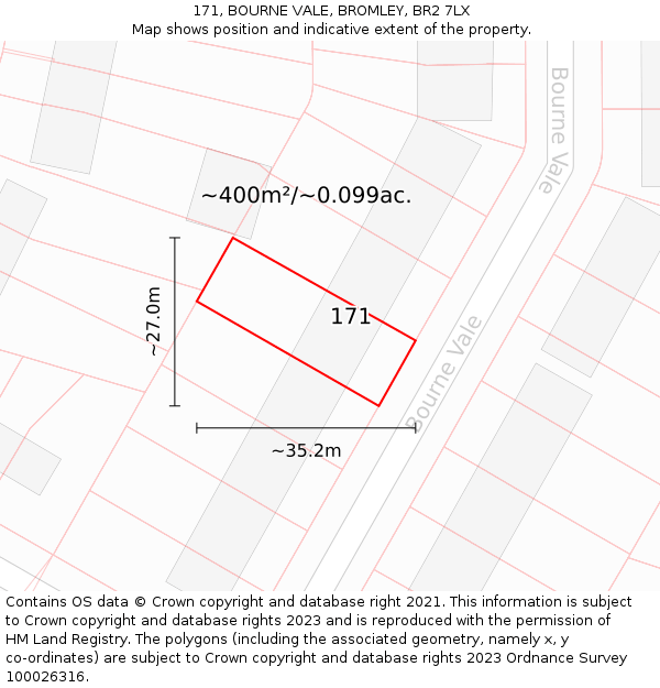 171, BOURNE VALE, BROMLEY, BR2 7LX: Plot and title map