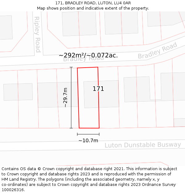 171, BRADLEY ROAD, LUTON, LU4 0AR: Plot and title map