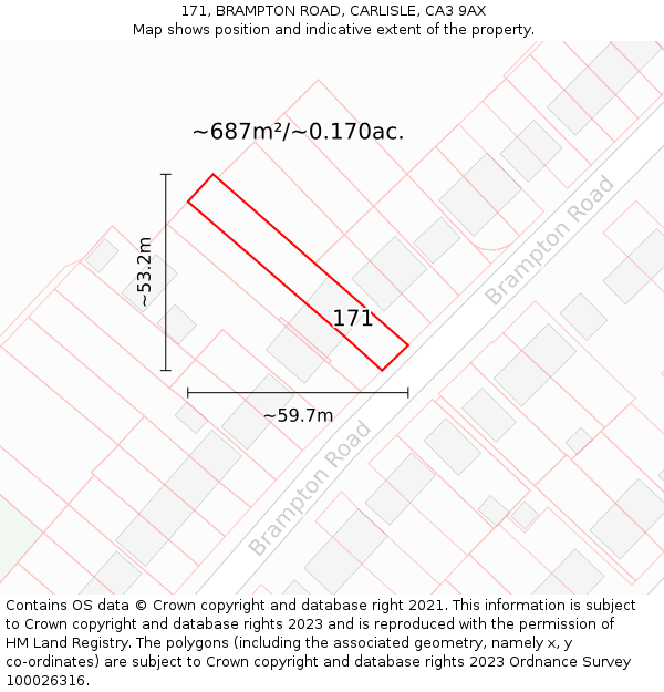 171, BRAMPTON ROAD, CARLISLE, CA3 9AX: Plot and title map