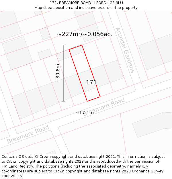 171, BREAMORE ROAD, ILFORD, IG3 9LU: Plot and title map