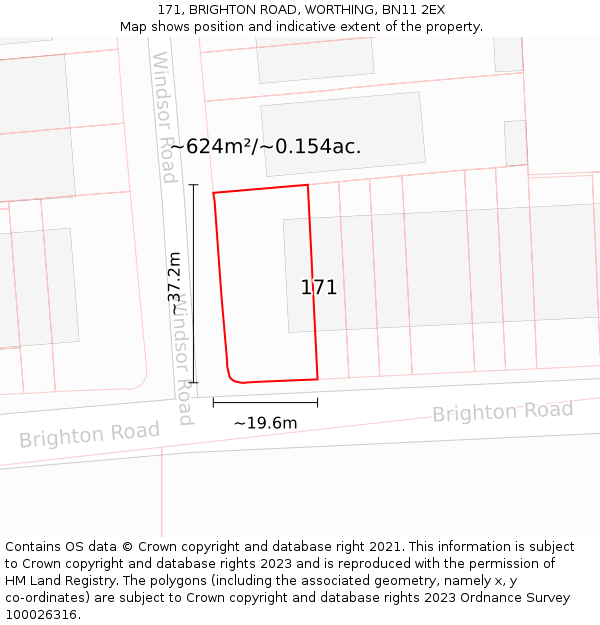 171, BRIGHTON ROAD, WORTHING, BN11 2EX: Plot and title map