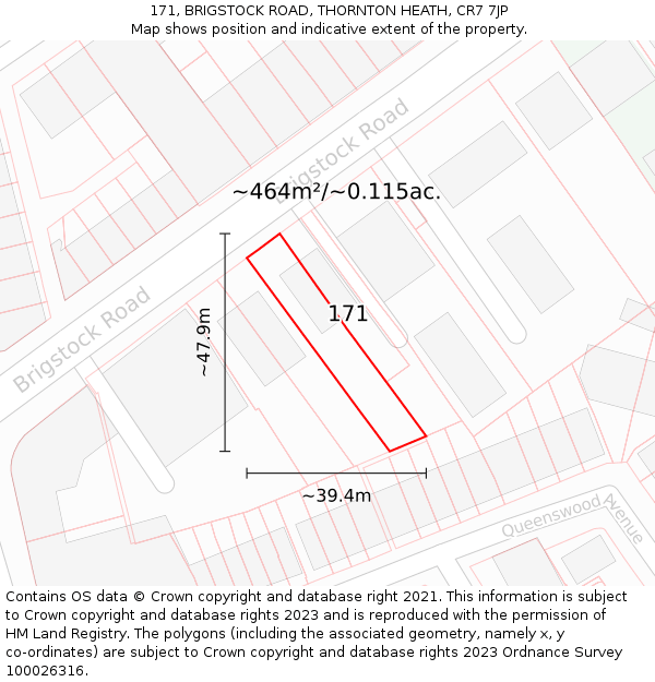 171, BRIGSTOCK ROAD, THORNTON HEATH, CR7 7JP: Plot and title map